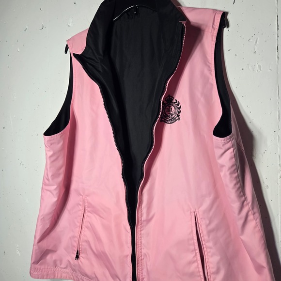 Ralph Lauren Women Reversible Pink Black Full Zip Vest Plus Size 2X Crest Preppy - Picture 6 of 10